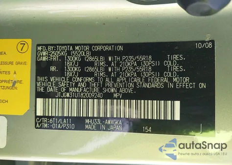 2008 Lexus Rx 400H из США, поврежденный, VIN JTJGW31U182009240